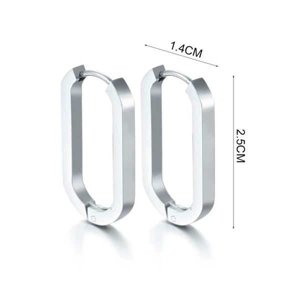 Modern Silver Hoop Earrings - Picture 3 of 3